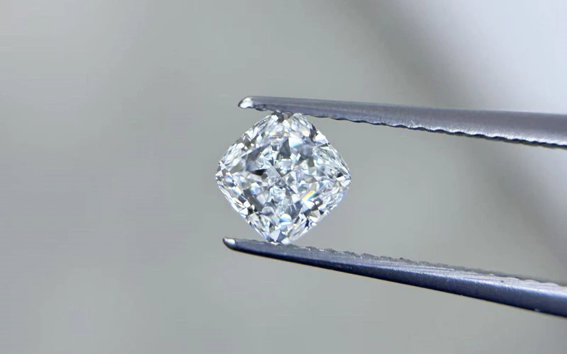 Cushion cut lab grown diamond close up