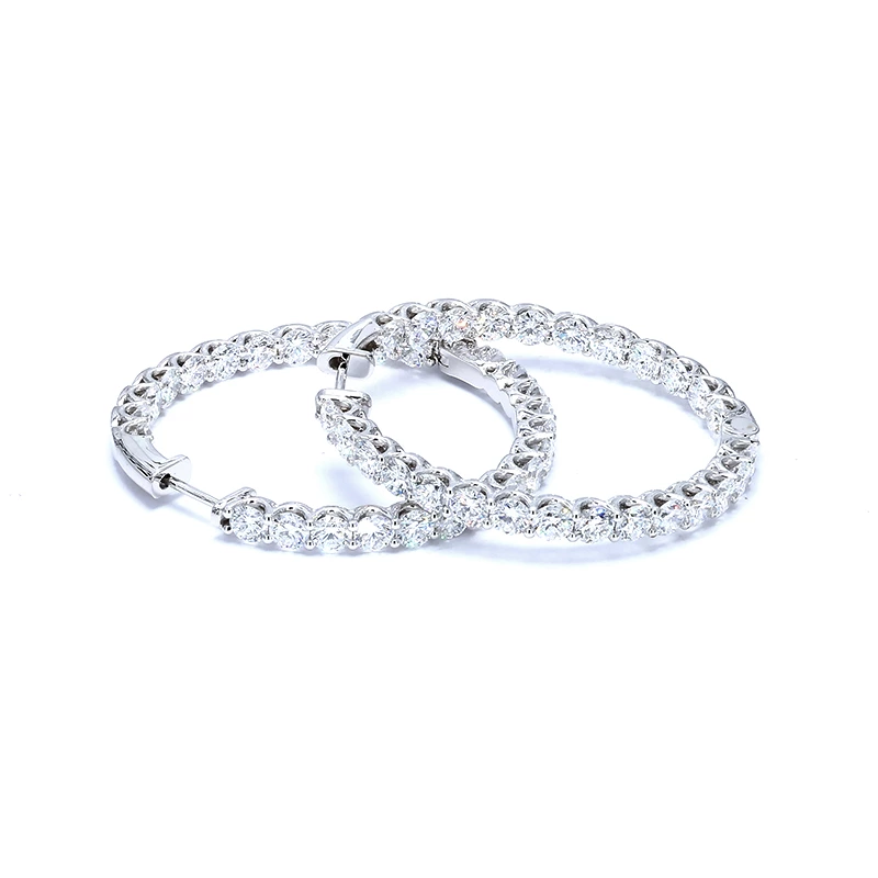 Full Pave Round Lab Cultivated Diamond Large Hoop Earrings Inside Out Setting