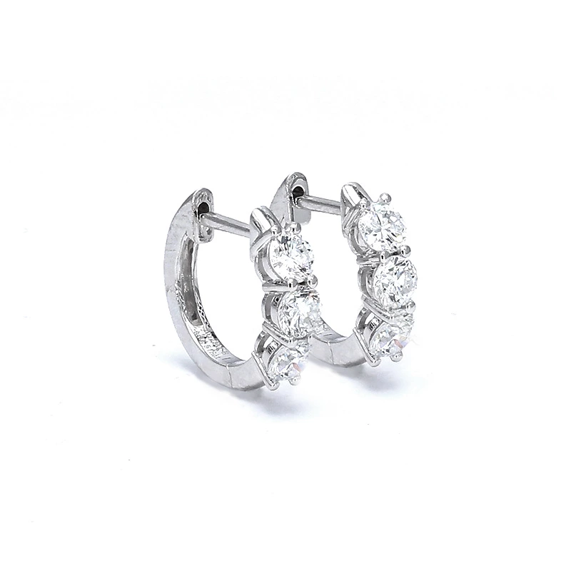 Three Stone Round Lab Created Diamond Mini Huggie Hoop Earrings Prong Set