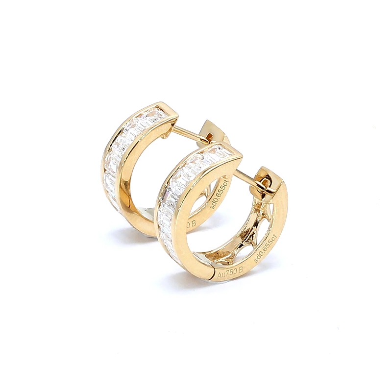 Au750 Solid Gold Baguette Lab Grown Diamond Heart Cutout Huggie Hoop Earrings