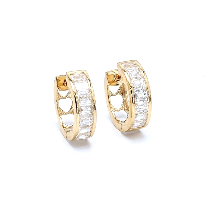 emerald cut lab diamond huggie hoop earrings