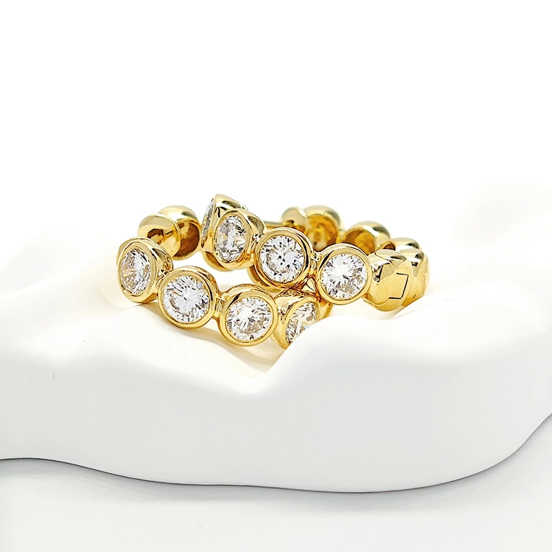 9 Stones Bezel Lab Created Diamond Hoop Earrings Close Up