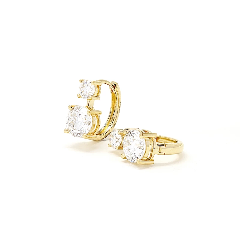 yellow gold two round lab diamond hoop earrings