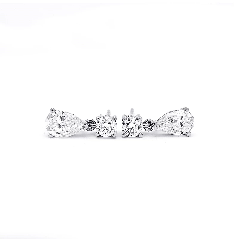 pear and round cut lab diamond stud drop earrings