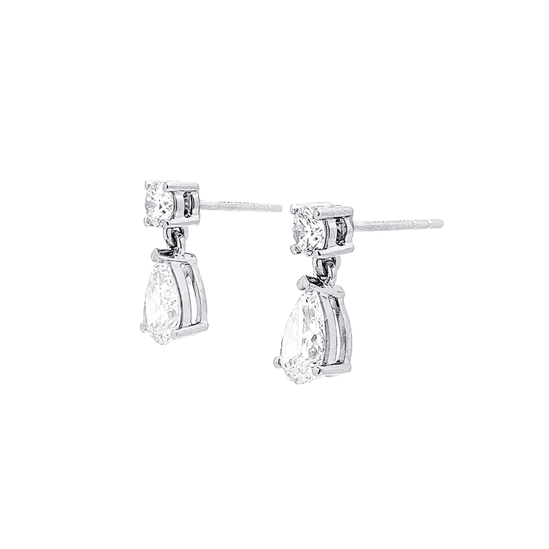 Two Stone Round & Pear Cut Lab Created Diamond Dangle Drop Stud Earrings