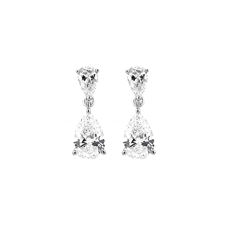 Double Pear Cut Lab Grown Diamond Dangle Drop Earrings Two-Tier Teardrop Design