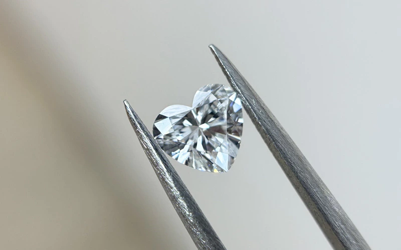 heart cut lab grown diamond close up