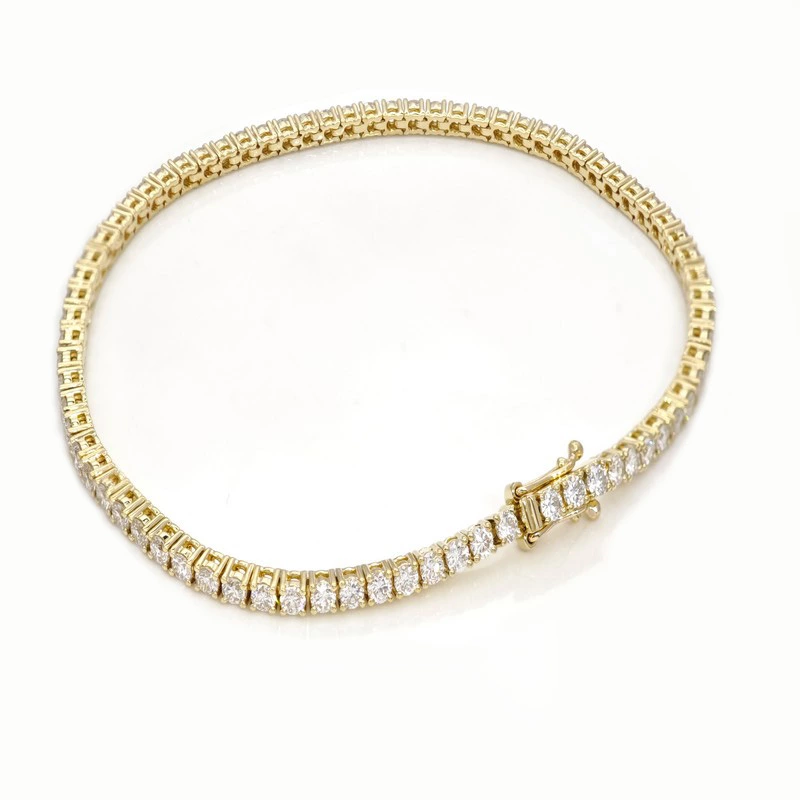 Polished Yellow Gold Classic Full Eternity Round Lab Diamond Tennis Bracelet