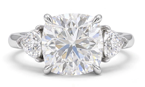 arc-side triangle cut side stone 3-stone lab grown diamond ring