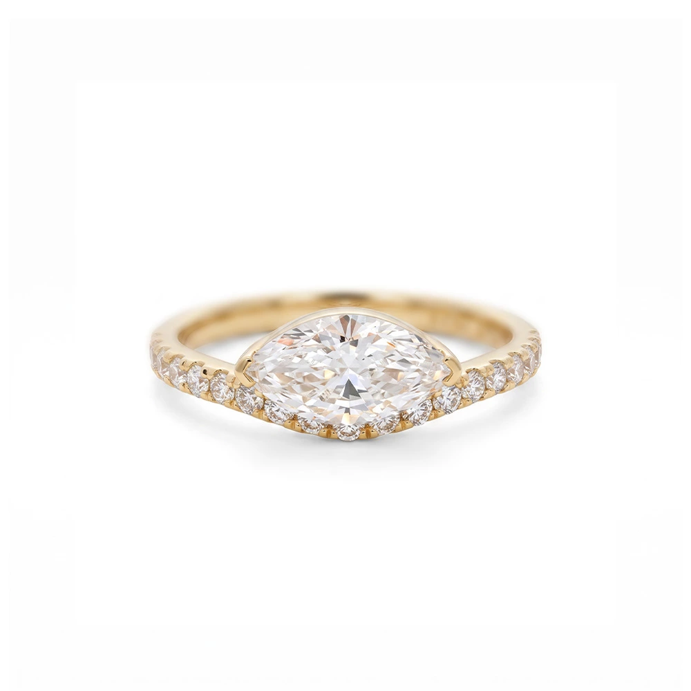 V Shape Marquise Lab Created Diamond Stackable Ring