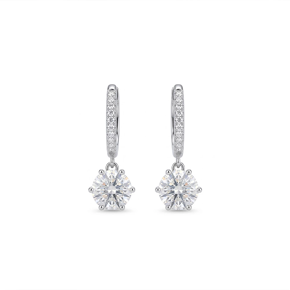 Solitaire Round Man Made Diamond Hoop Drop Earrings