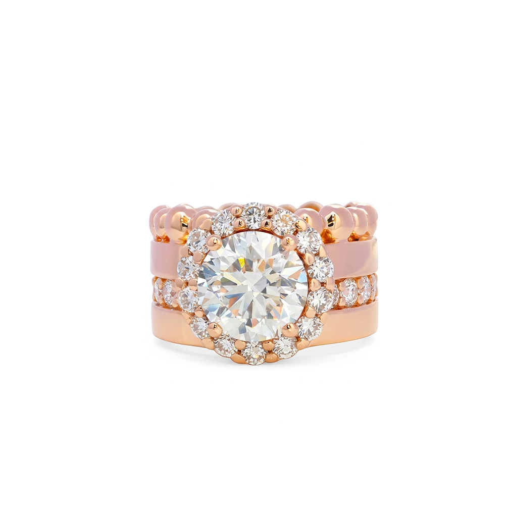 Stacked Round Shape lab made Diamond Halo Ring