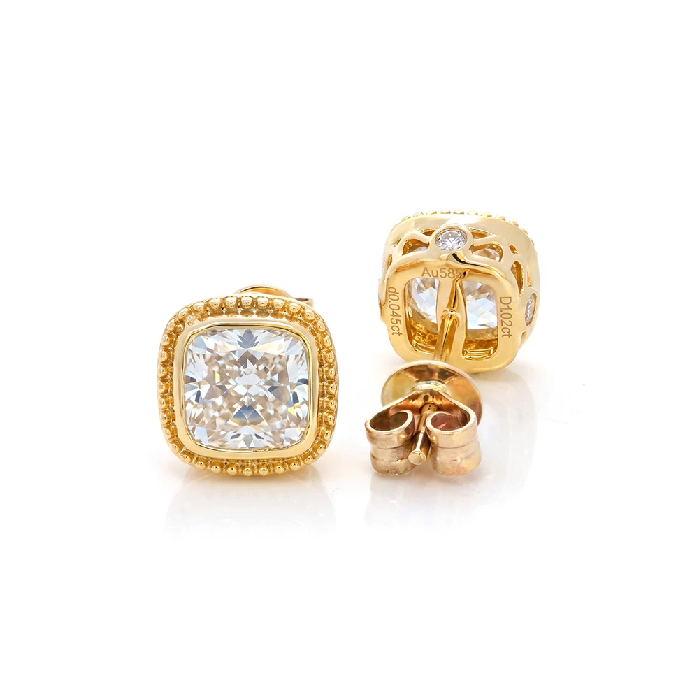 cushion cut milgrain lab diamond studs