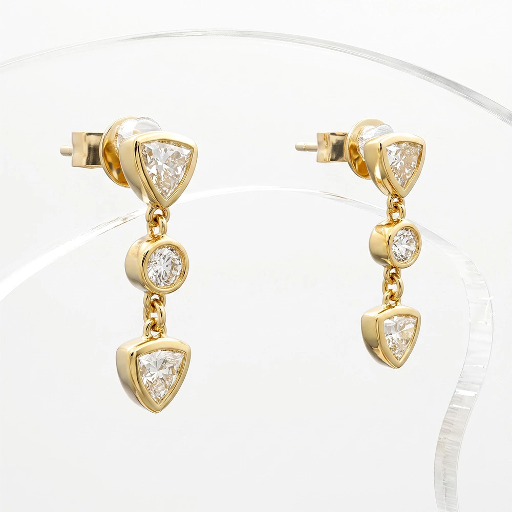 Trillion Cut Lab Diamond Drop Earrings Close Up