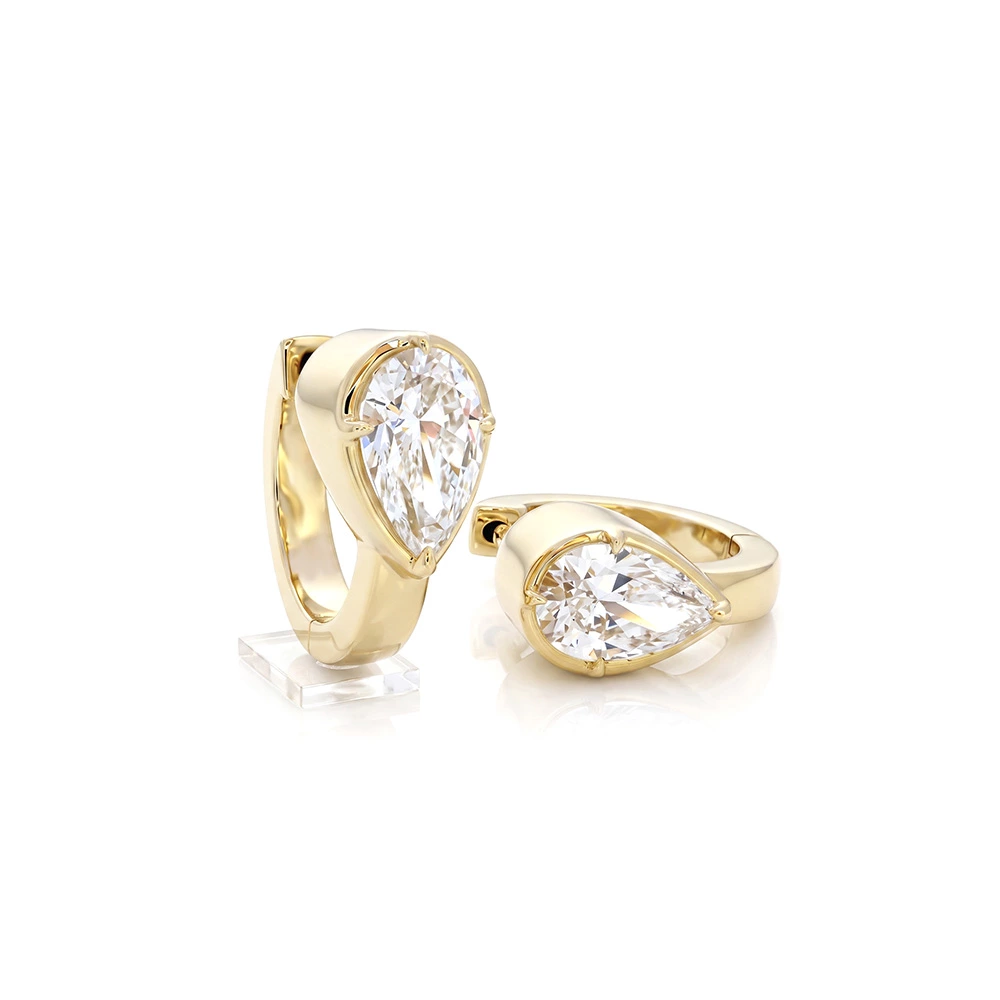 Pear Shape Huggie Hoops With lab created Diamond Solitaire