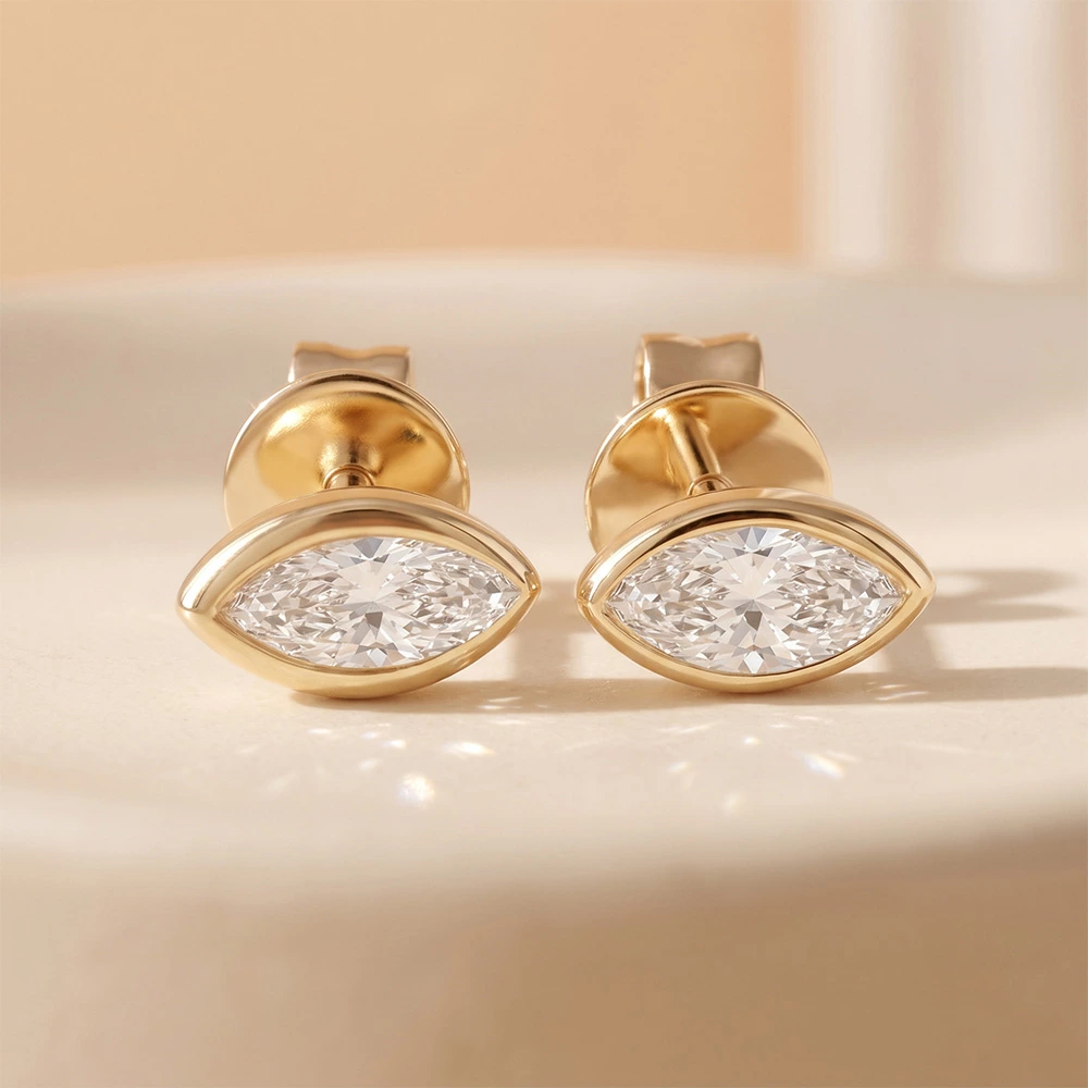 East West Marquise Lab Made Diamond Stud Earrings Close Up