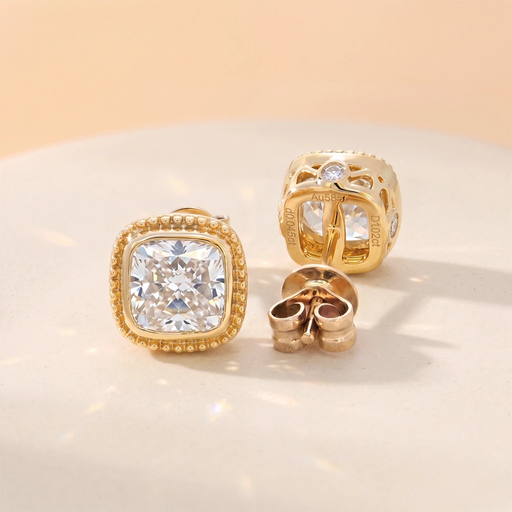 Cushion Cut Lab Grown Diamond Milgrain Stud Earrings