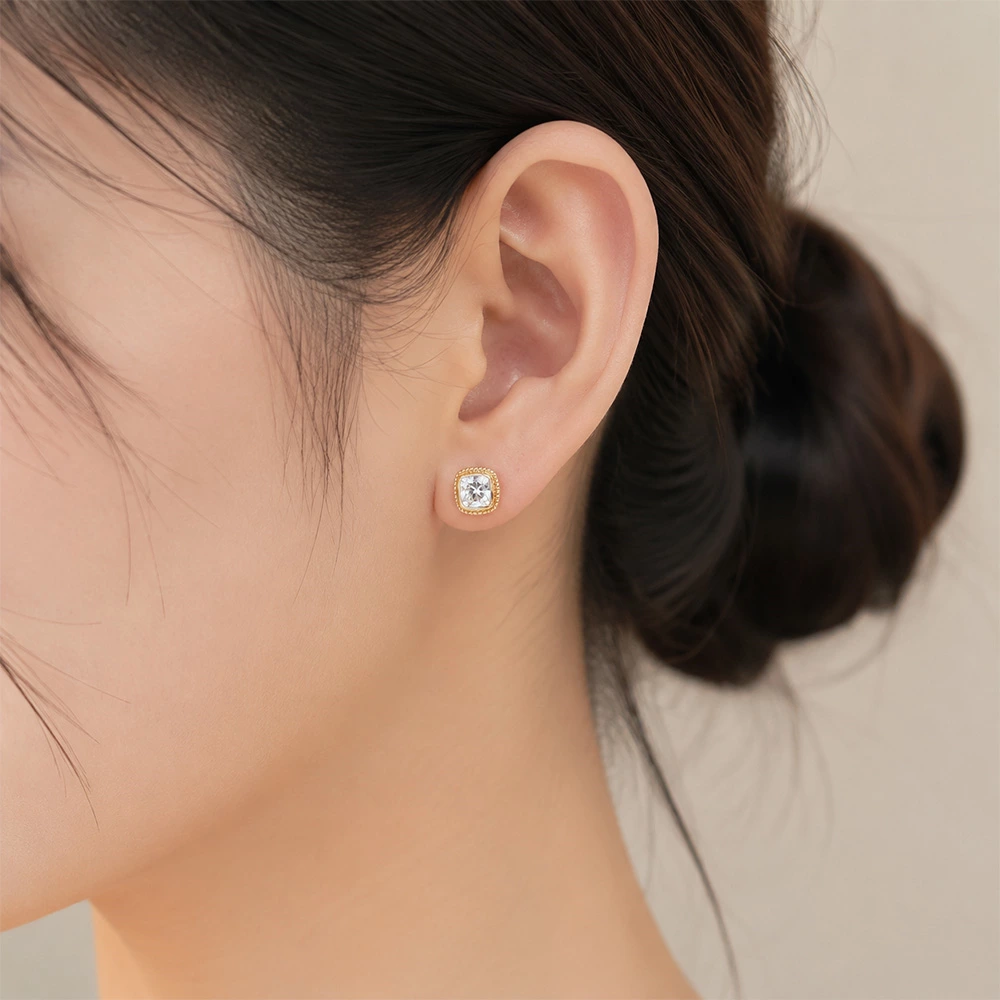 cushion cut lab diamond earring wearing effect