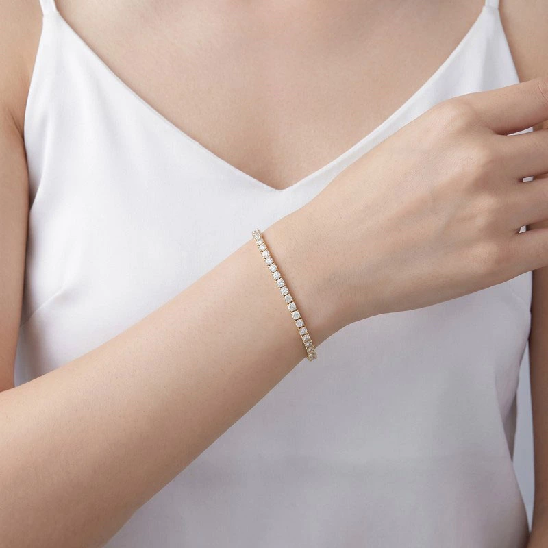 Classic Women's Round Lab Diamond Tennis Bracelet Wearing Effect
