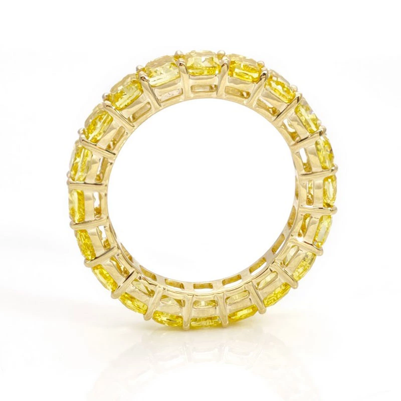 Opulent Cushion Cut Yellow Lab Diamond Eternity Band Ring Front View