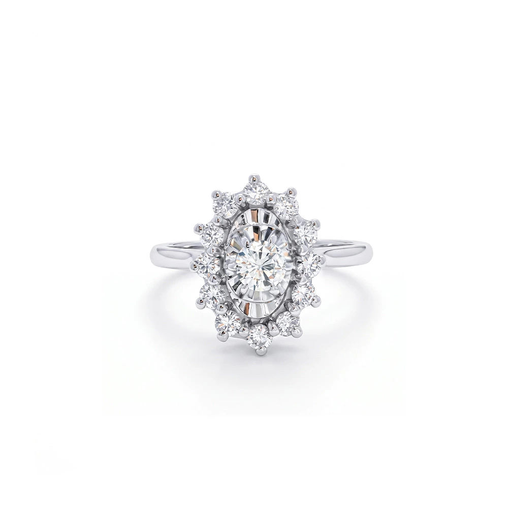 Oval Floral Halo Lab Created Diamond Ring