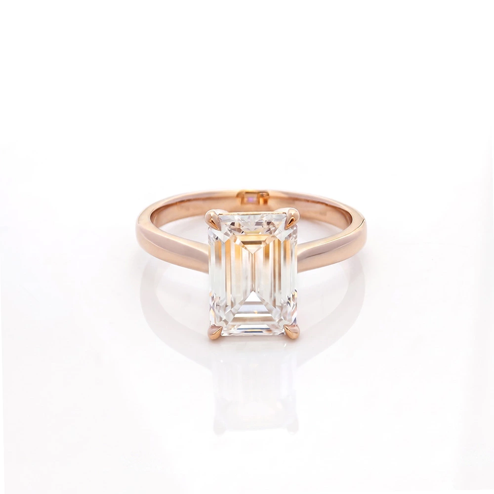 Gold Emerald Cut Lab Diamond Engagement Ring Close Up