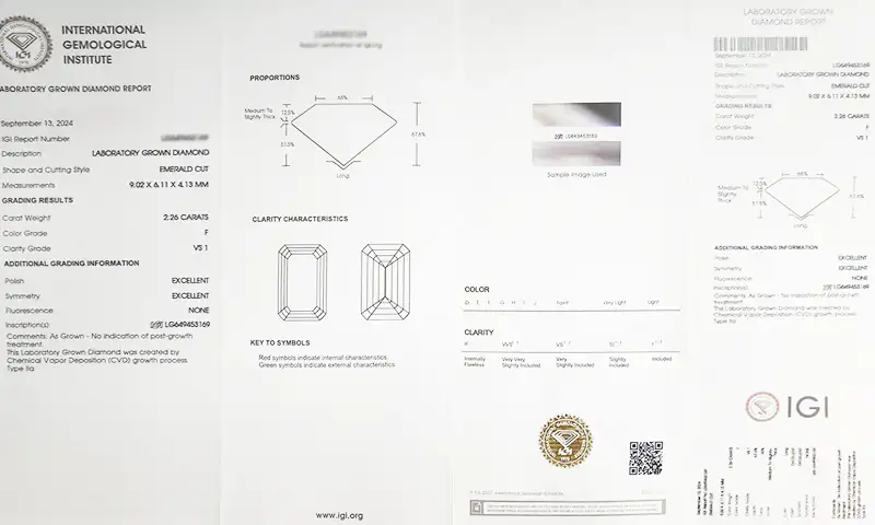 IGI Certification for Main stone of Lab Grown Diamond engagement ring