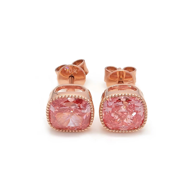 Cushion Cut Pink Lab Diamond Milgrain Halo Stud Earrings