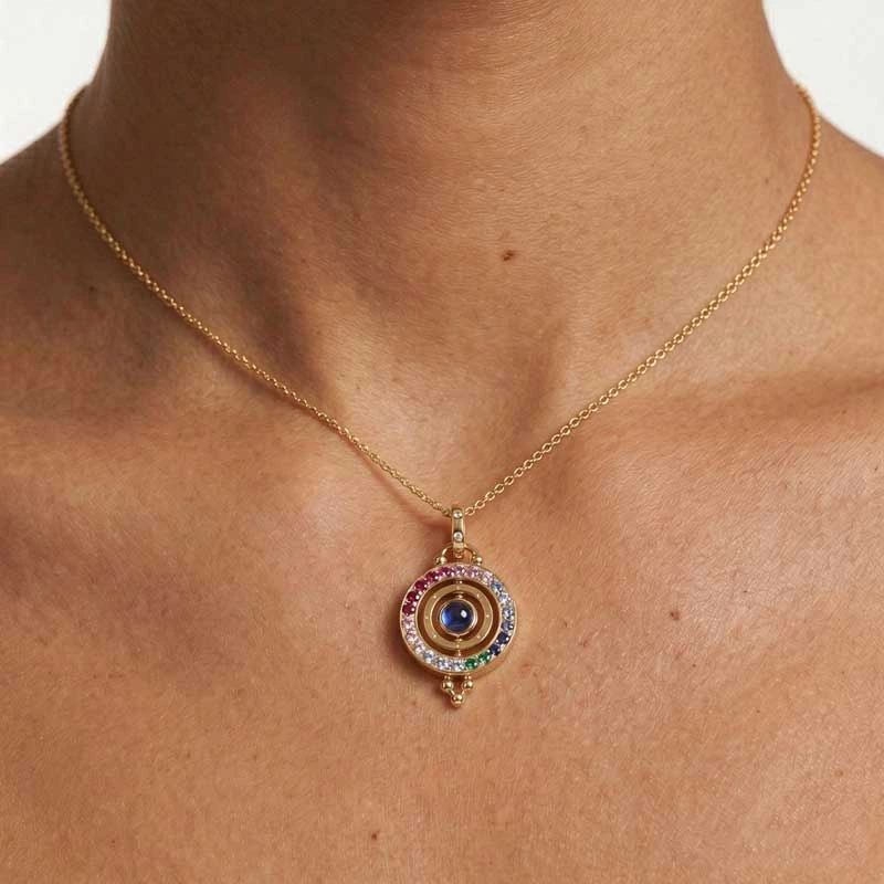 Rainbow Gemstone Halo Pendant Wearing Effect
