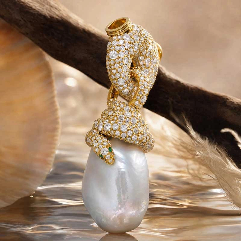 Baroque Pearl Lab Diamond Snake Pendant