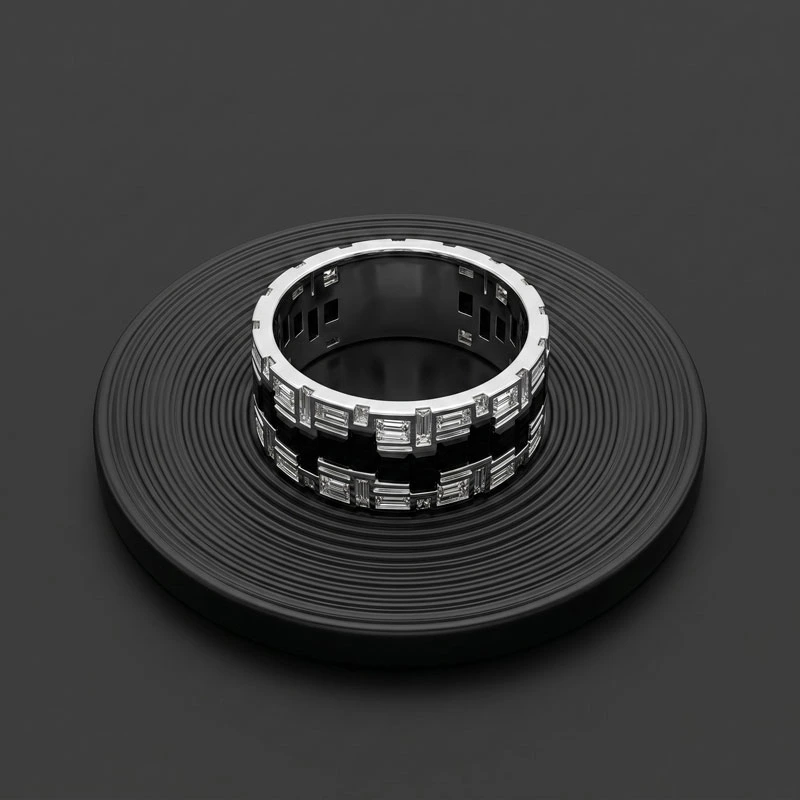 Men's Baguette Lab Diamond Black Stone Band Ring