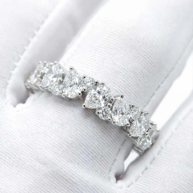 Alternating Pear & Round Lab Diamond Eternity Band Wearing Effect