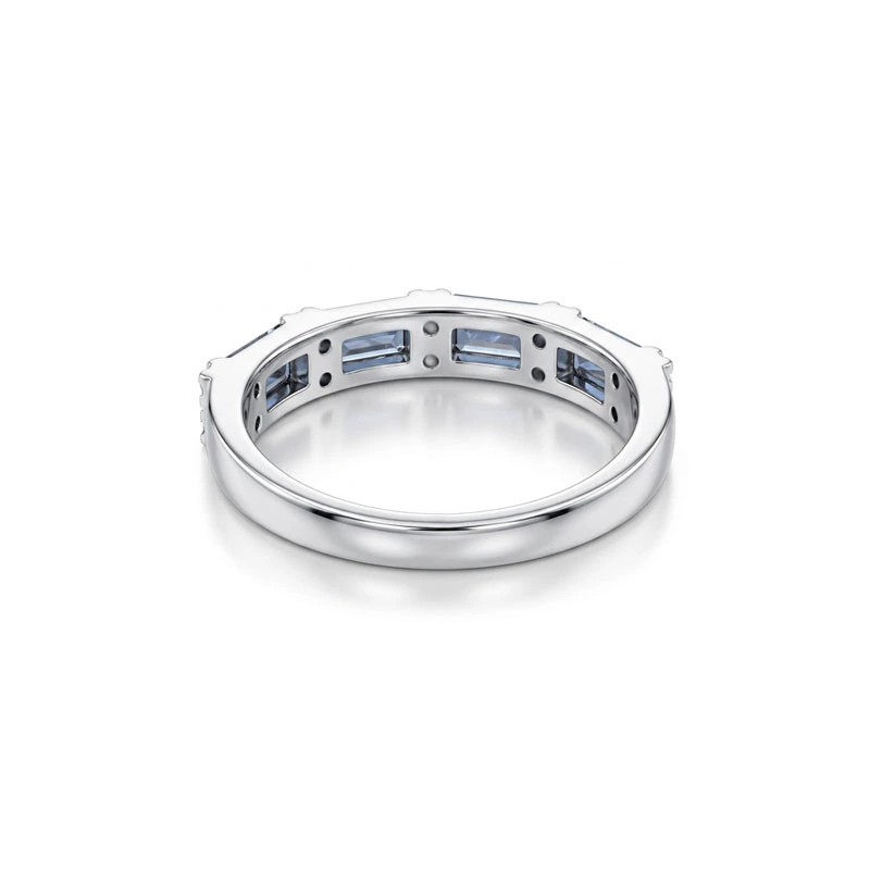 Baguette Blue Gem & Round Lab Diamond Half Eternity Band Background