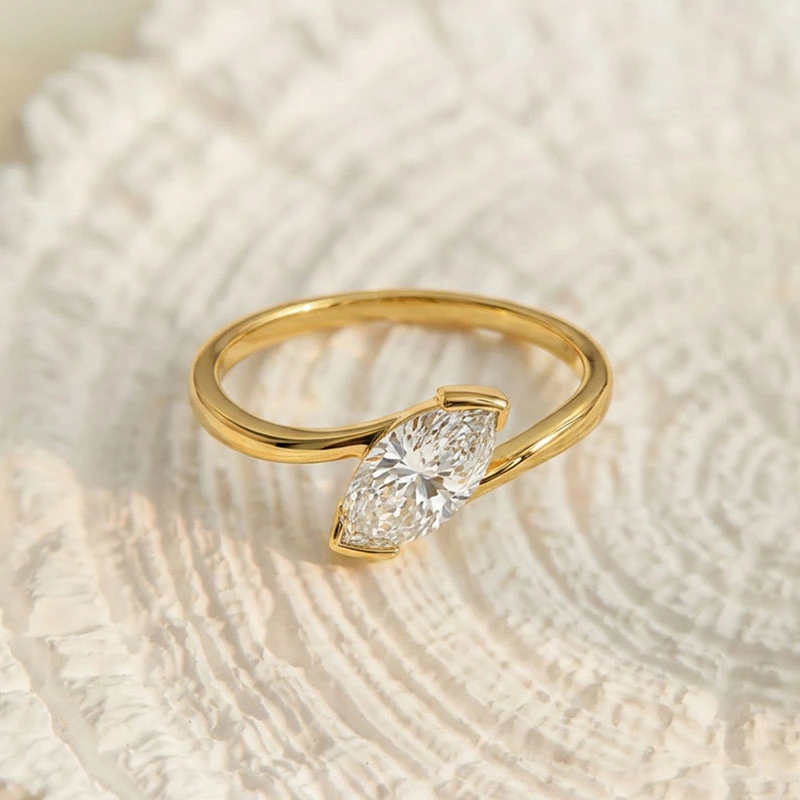 Marquise Lab Grown Diamond Solitaire Bypass Ring Close Up