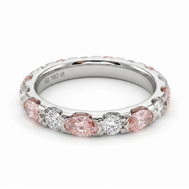 White Gold Full Eternity Band Alternating Pink Marquise & Round Lab Diamonds
