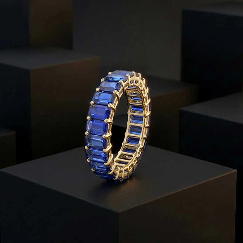 Emerald Blue Sapphire Full Eternity Ring