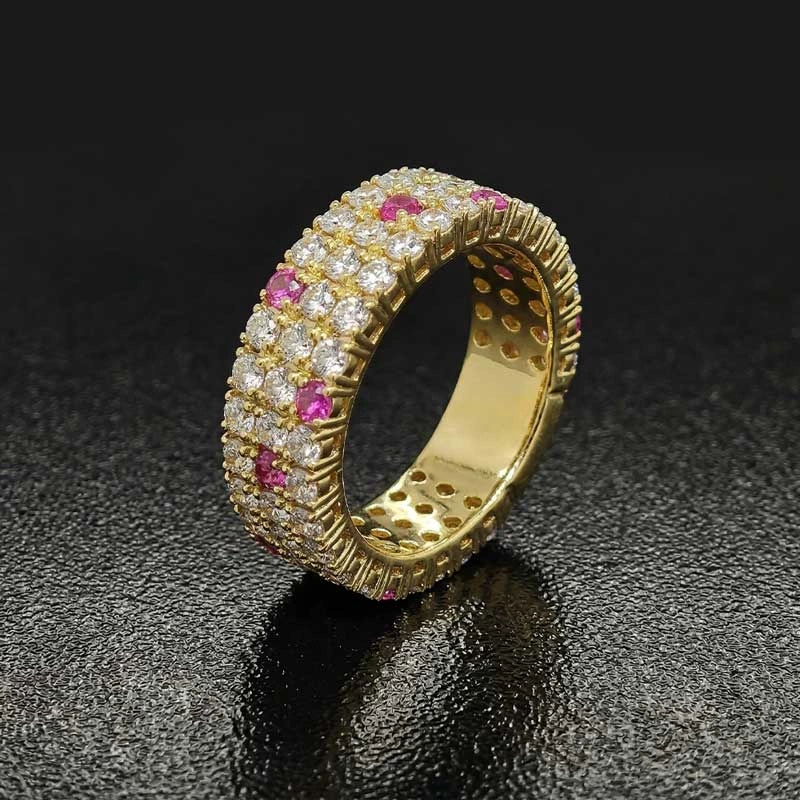 Tri-Row Lab Diamond & Pink Sapphire Band