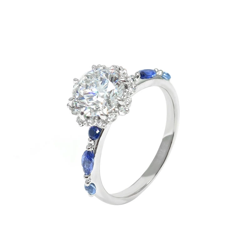Lab Diamond Halo Marquise Cut Sapphire Ring