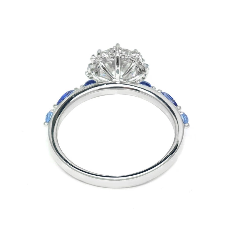 Lab Diamond Halo Ring With Marquise Cut Sapphire Background View