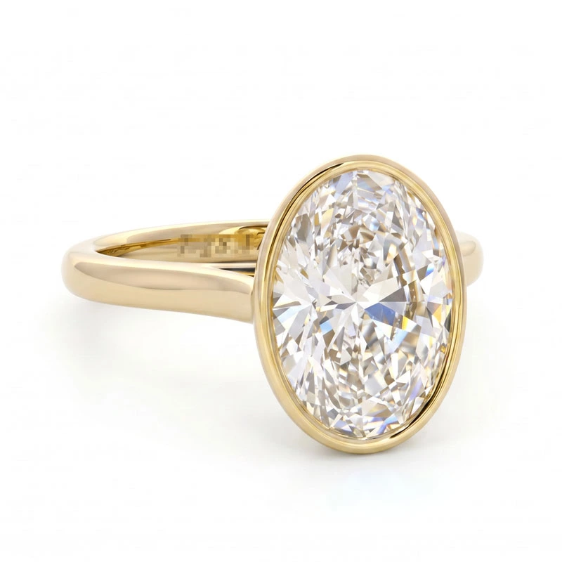 Oval Lab Diamond Bezel Solitaire Engagement Ring Close Up