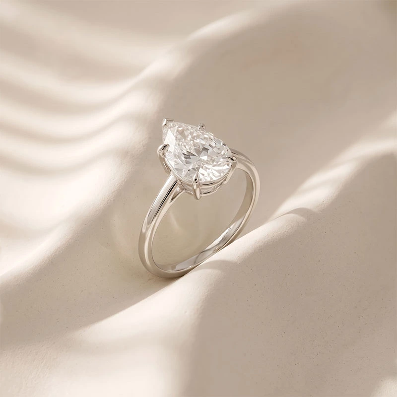 Pear Cut Solitaire Engagement Ring Close Up